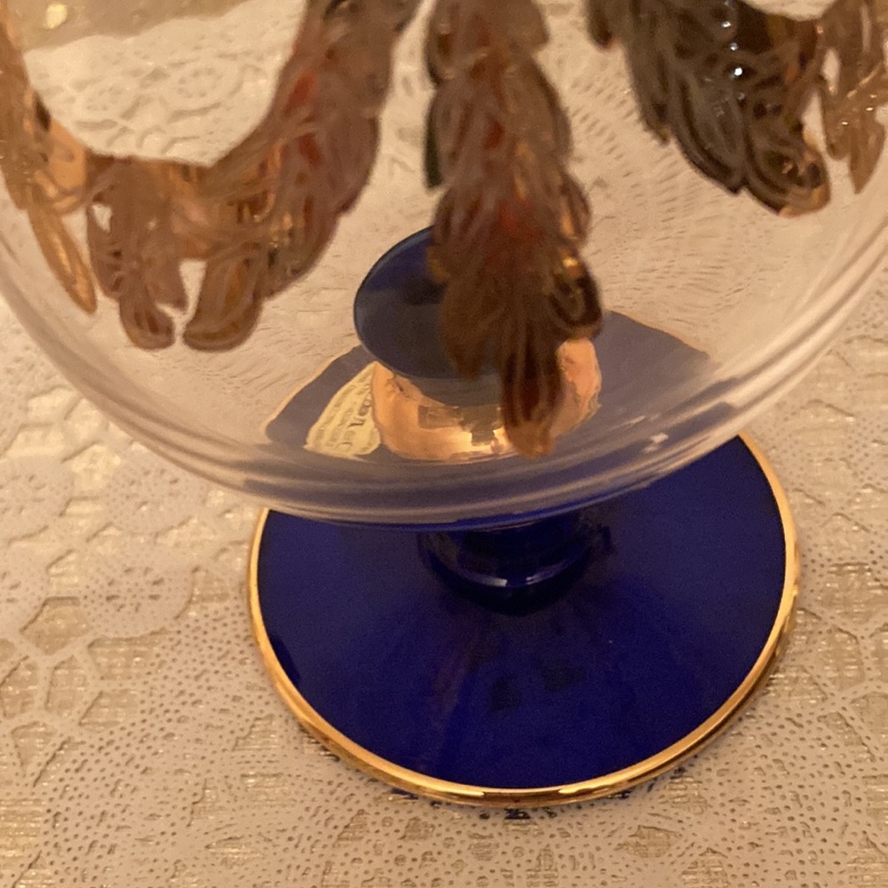 MEDICI 24 KTS Gold Cobalt Blue Mouth Blown and Hand Decorated Vintage Italy - Picture 4 of 7